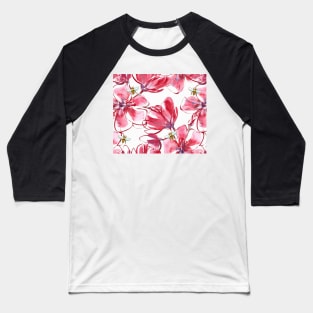 Red Flowers and Honeybees Baseball T-Shirt